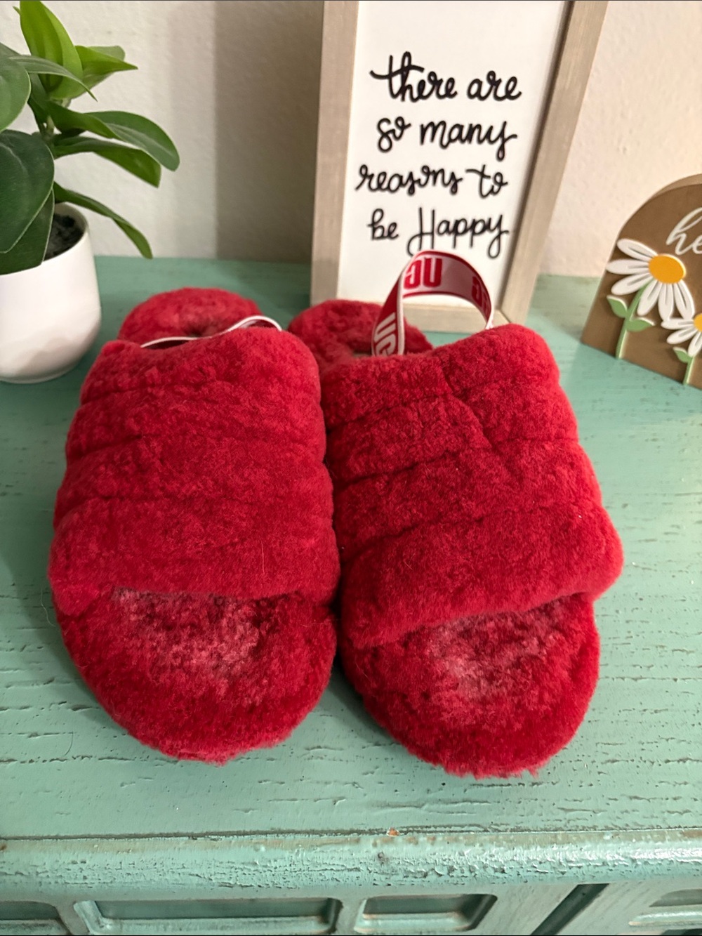UGG Red Plush Slide Slippers